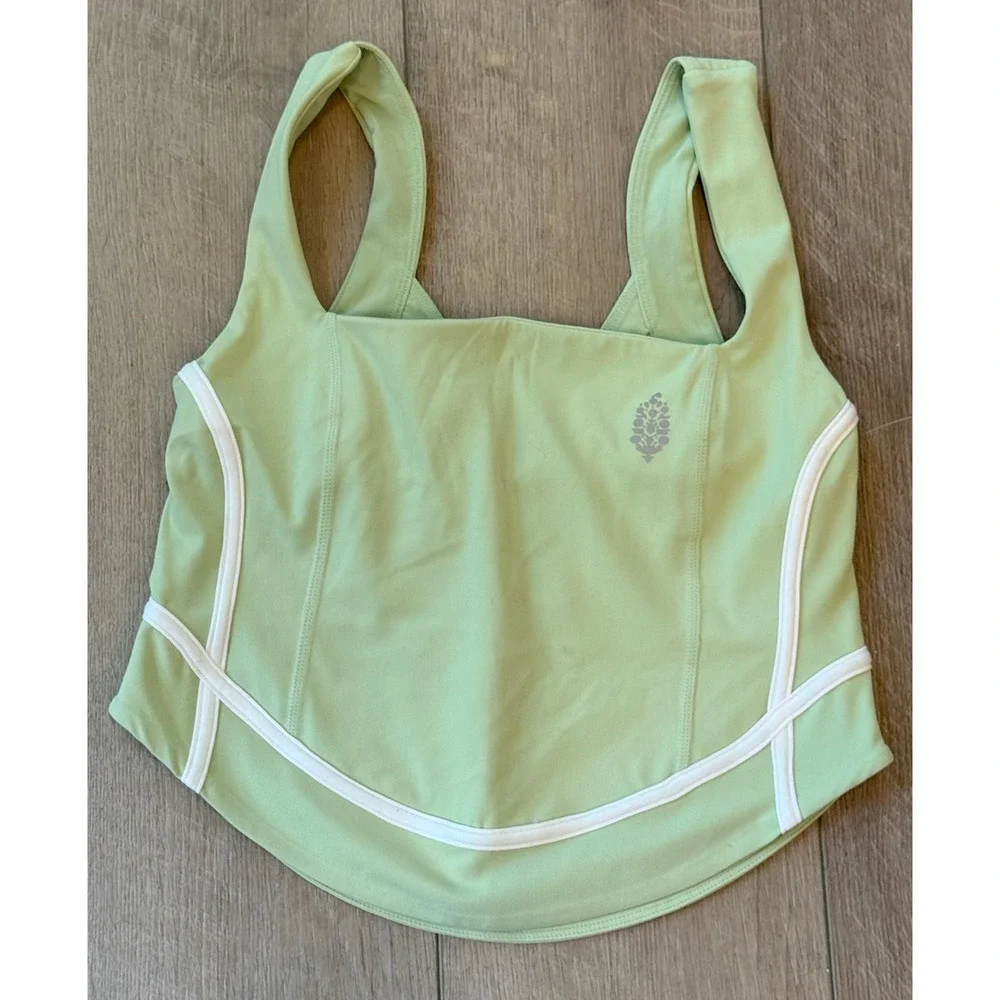 FREE PEOPLE FP MOVEMENT LEMONGRASS GREEN WHITE NEVER BETTER VOLLEY TANK TOP XS